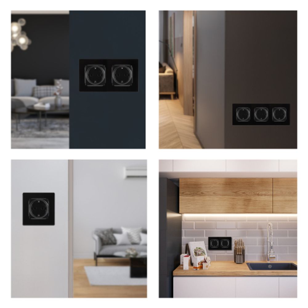 Розетка ЭРА Серия 12 12-2102-06 с заземлением 2P+E Schuko со шторками 16A-250В IP20 чёрный | Эра 12
