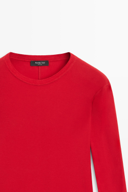 Massimo Dutti Футболка с длинными рукавами и манжетами, красный