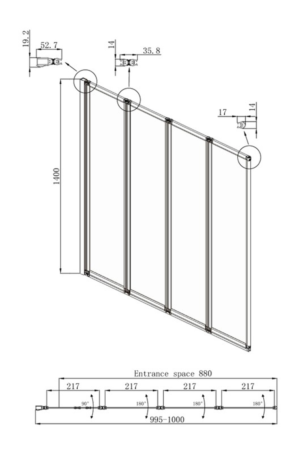 Шторка для ванны Ambassador Bath Screens 16041111L (100х140) хром,стекло прозрачное,складная,1 место