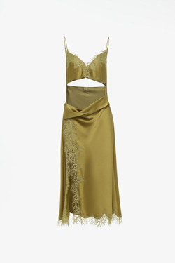 ZARA X JOHN GALLIANO АТЛАСНОЕ ПЛАТЬЕ С КРУЖЕВНЫМИ ВСТАВКАМИ LIMITED EDITION, СВЕТЛО-ЗЕЛЕНЫЙ