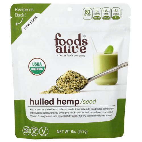 Foods Alive, органические очищенные семена конопли, 227 г (8 унций)