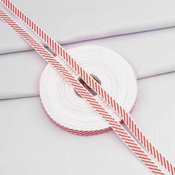 Лента (тесьма) жаккардовая 10.0 мм / 25±1 метров, Славянский орнамент Оберег, рис. 9723, белый/красный, С3853Г17