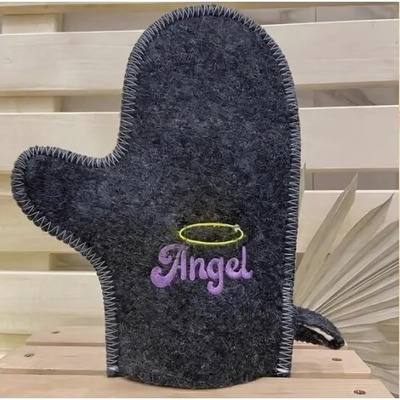 Варежка банная с вышивкой «Angel», цвет серый, без упаковки