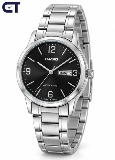 CASIO LTP-V004D-1B2 CASIO Collection женские наручные часы — чёрный циферблат, стальной браслет и индикация даты