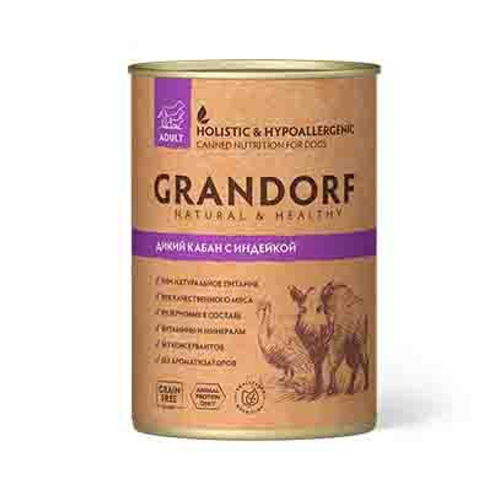 GRANDORF Консервы для собак Дикий Кабан с Индейкой, 400гр