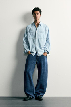 ZARA ДЖИНСЫ BALLOON FIT, СИНИЙ