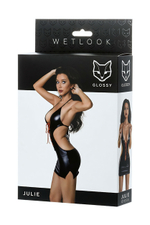 Платье Glossy Julie из материала Wetlook с красной шнуровкой M(44) (Цвет: черный)