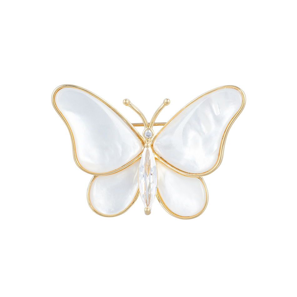 Брошь Fiore Luna Бабочка Zircon Natural Shell XR06424F G