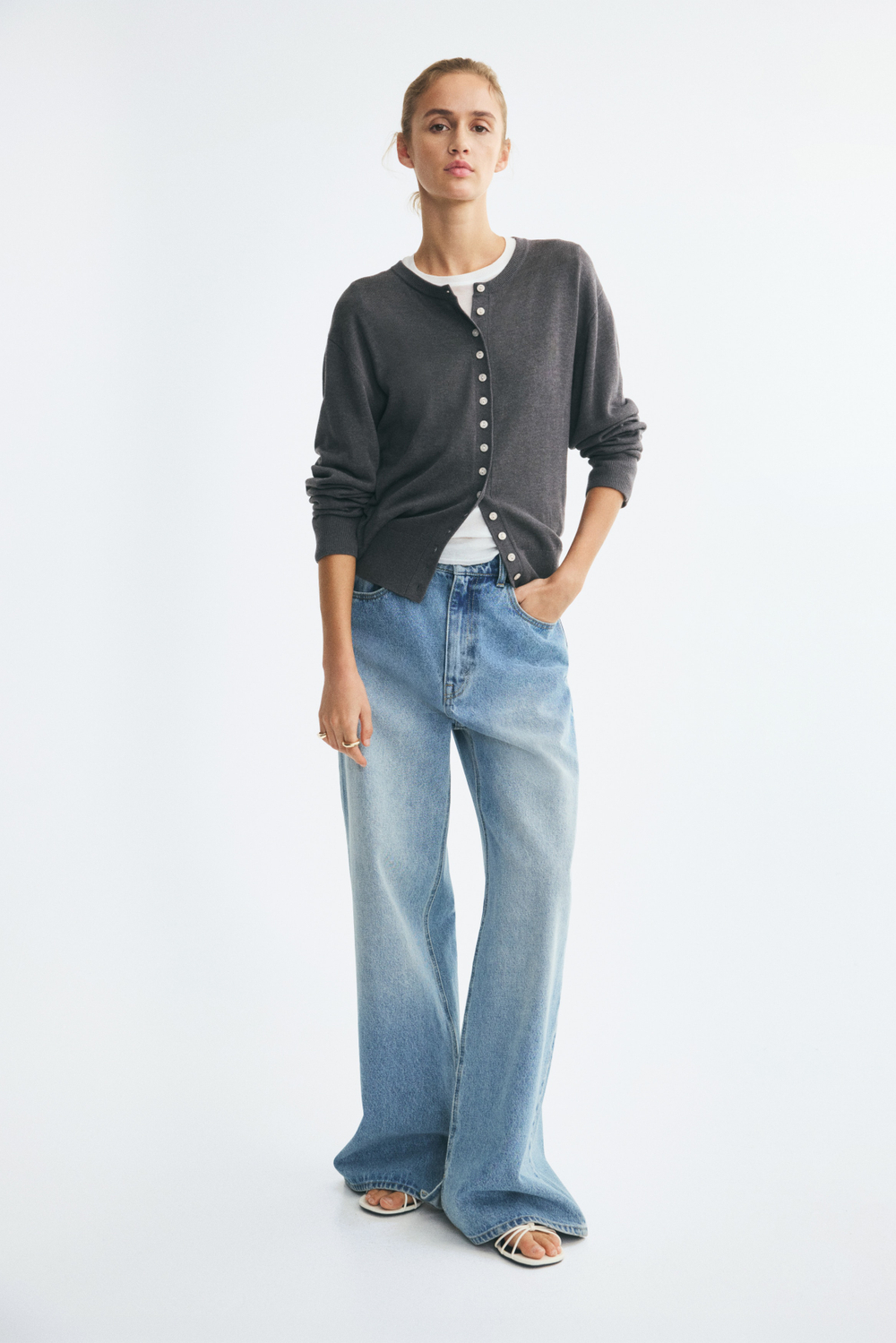Тонкий трикотажный кардиган — Тёмно-серый меланж - H&M