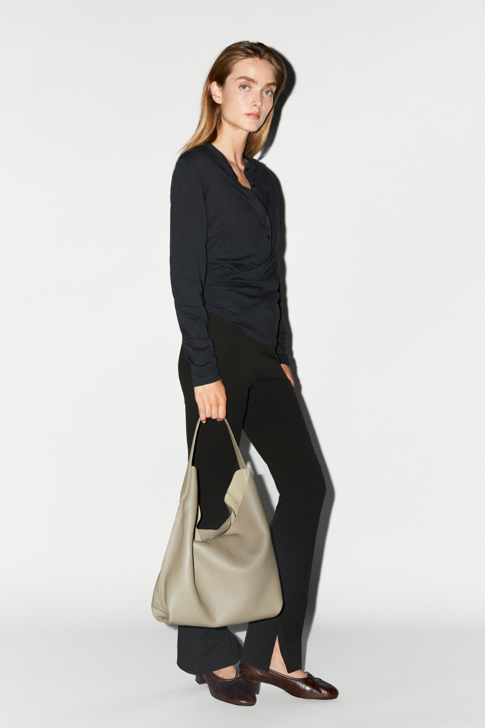 Massimo Dutti Футболка-хенли из 100% хлопка, синий