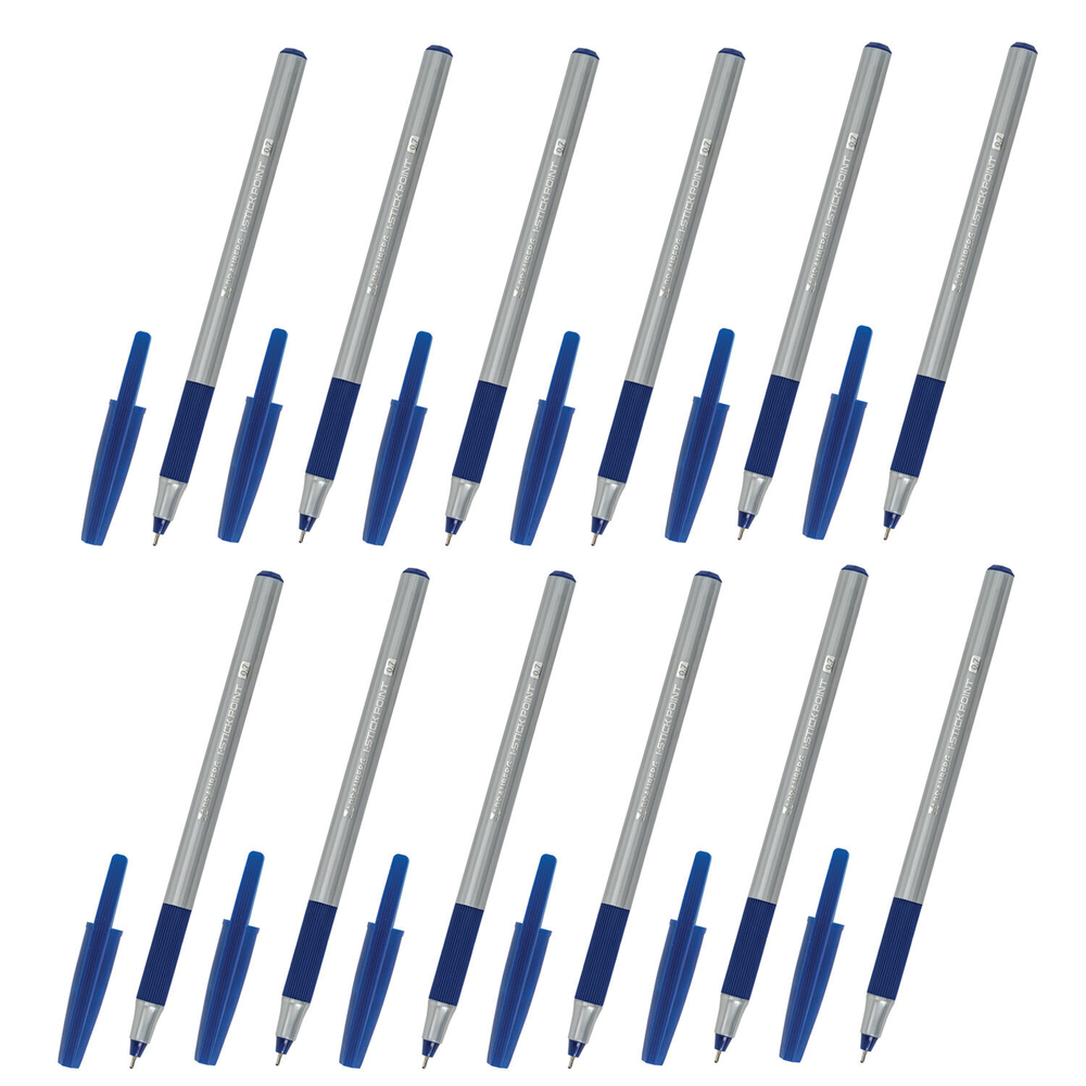 Ручки шариковые с грипом BRAUBERG "i-STICK POINT", НАБОР 10+2 ШТ., СИНИЕ, линия письма 0,35 мм, блистер,144025