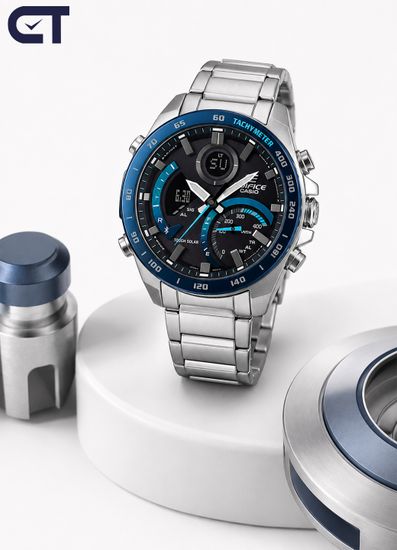 CASIO ECB-900DB-1BDR мужские часы — Bluetooth, Tough Solar и синие акценты