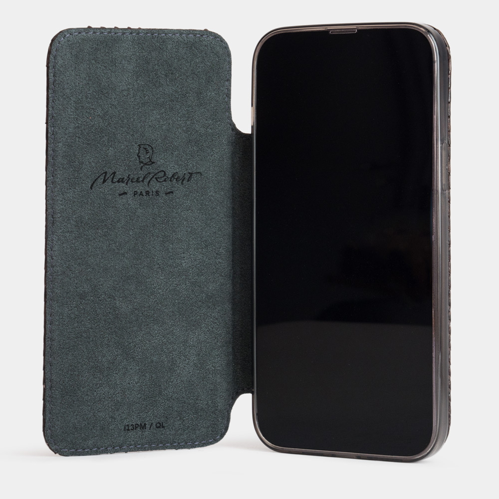 Чехол для iPhone 15 Pro Max из кожи питона, темно-коричневого цвета