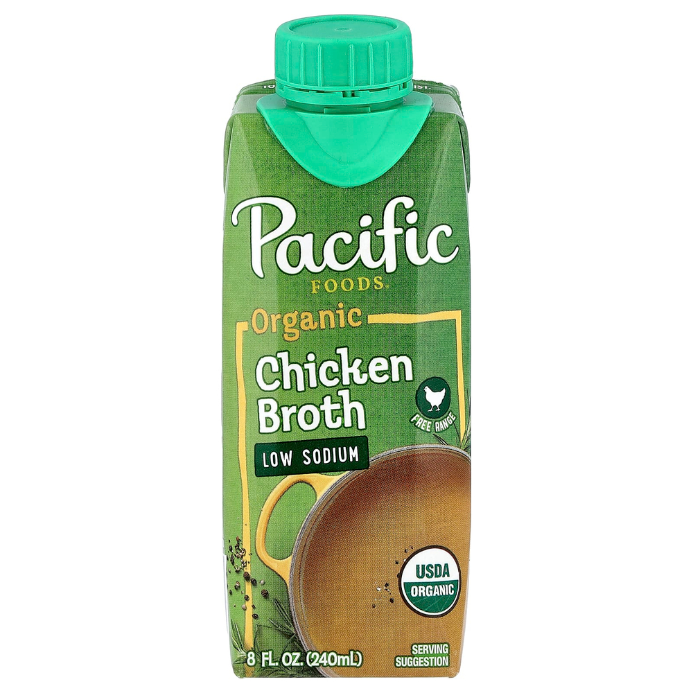 Pacific Foods, органический куриный бульон из курицы, с низким содержанием натрия, 4 картонных упаковки по 240 мл (8 жидк. унций)