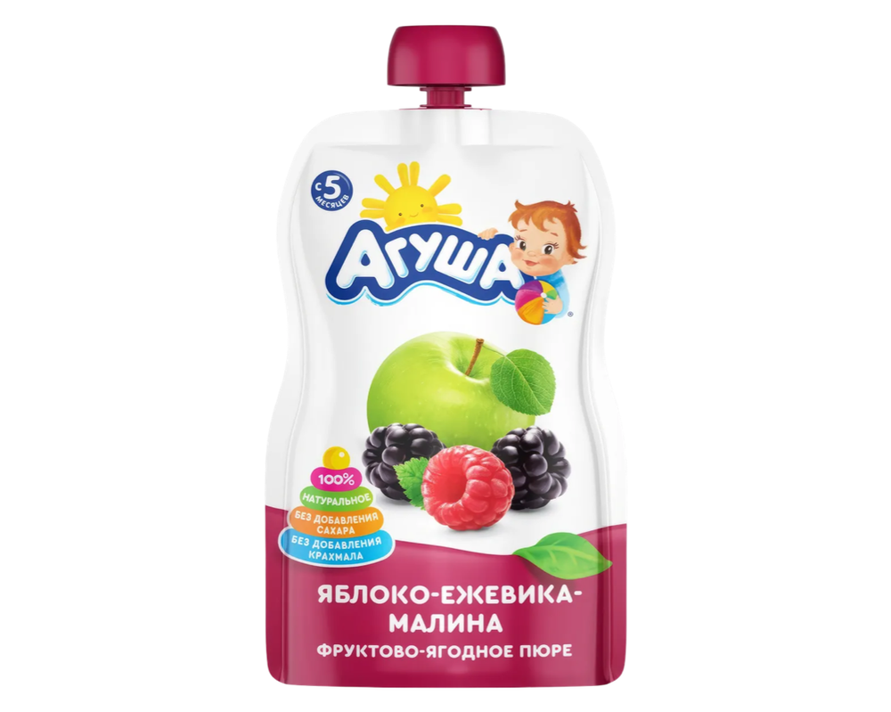 Пюре Агуша Яблоко-Ежевика-Малина 90г