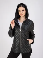 Куртка кожаная двухсторонняя с капюшоном демисезон