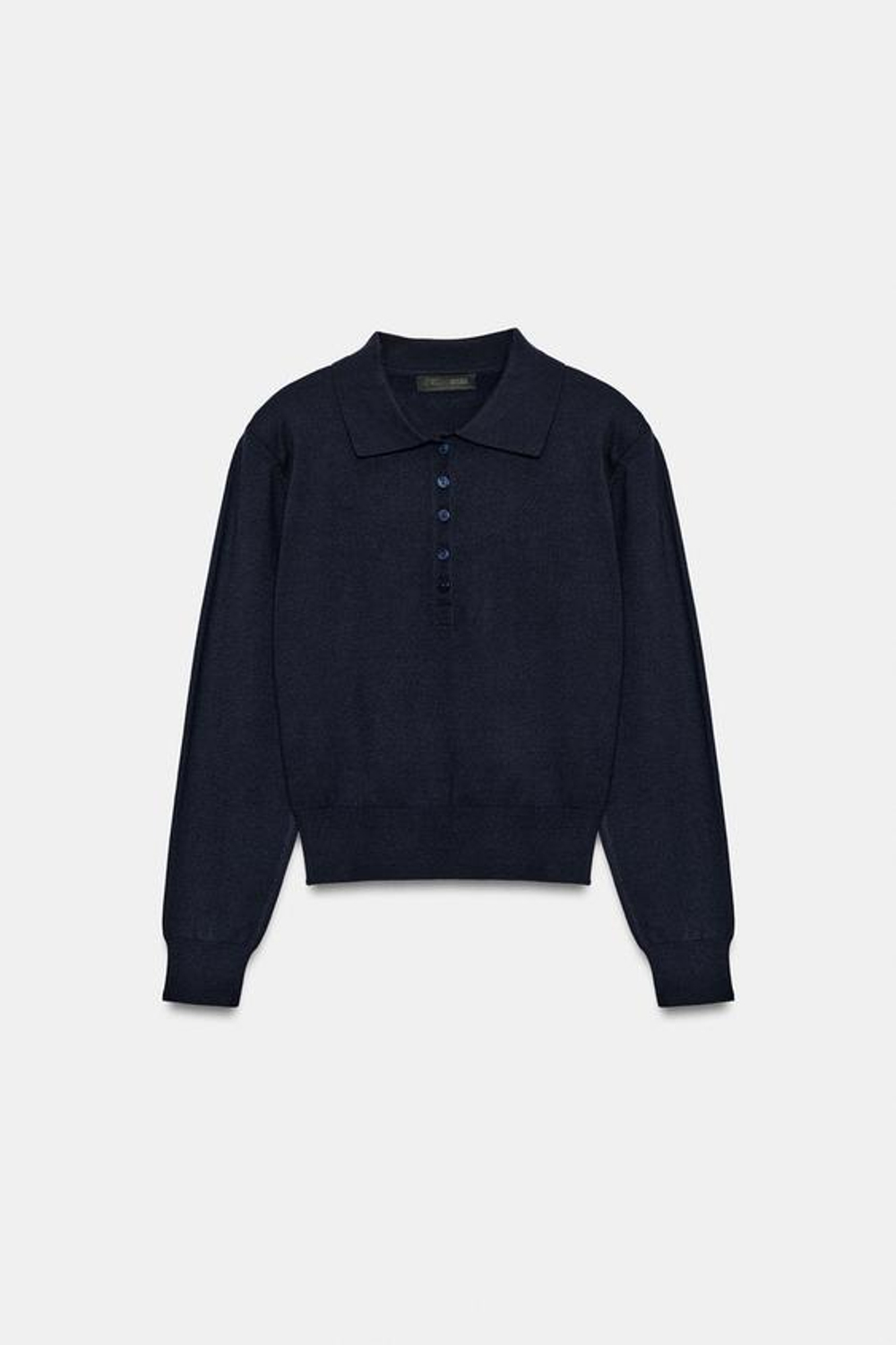 ZARA ТРИКОТАЖНЫЙ ПОЛО С ПОДПЛЕЧНИКАМИ, СИНИЙ
