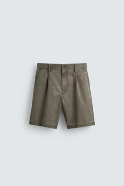 ZARA ШОРТЫ REGULAR FIT СО СКЛАДКАМИ, ЗЕЛЕНЫЙ