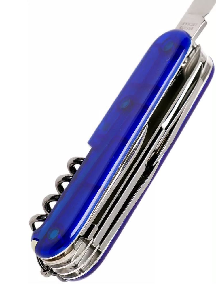 Нож перочинный VICTORINOX Huntsman, 91 мм, 15 функций, полупрозрачный синий