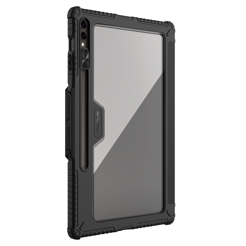 Чехол книжка от Nillkin для планшета Samsung Galaxy Tab S9 Ultra и Tab S10 Ultra, серия Bumper Pro Case-Multi Angle Folding Style, с защитной шторкой для камеры