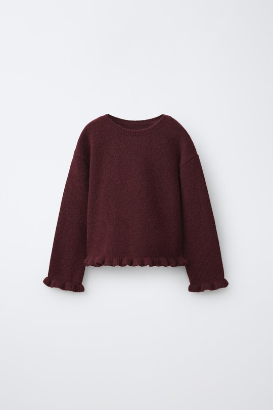 ZARA СВИТЕР С ОБОРКАМИ, БУРГУНДИ