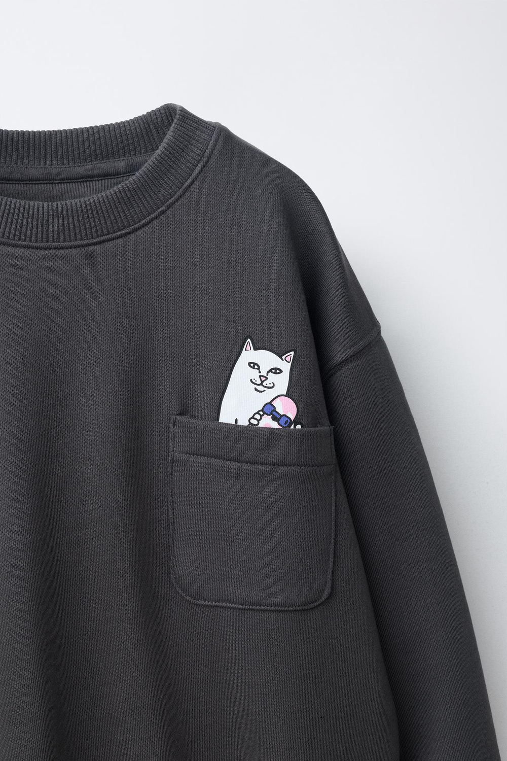 ZARA ТОЛСТОВКА С ПРИНТОМ-ЛОГОТИПОМ RIPNDIP, АНТРАЦИТОВО-СЕРЫЙ