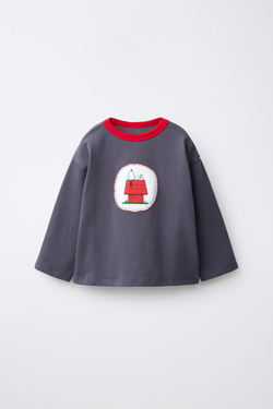 ZARA ФУТБОЛКА С НАШИВКОЙ SNOOPY PEANUTS™, СИНИЙ