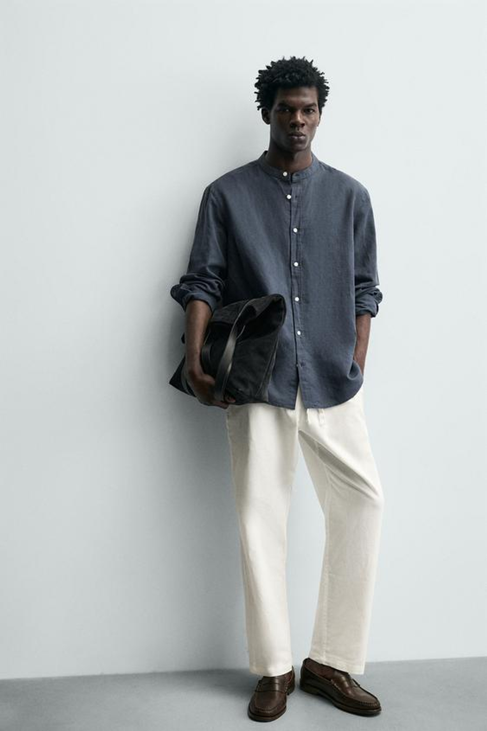 ZARA БРЮКИ RELAXED FIT ИЗ СМЕСИ ХЛОПКА, ЖЕЛТОВАТО-БЕЛЫЙ