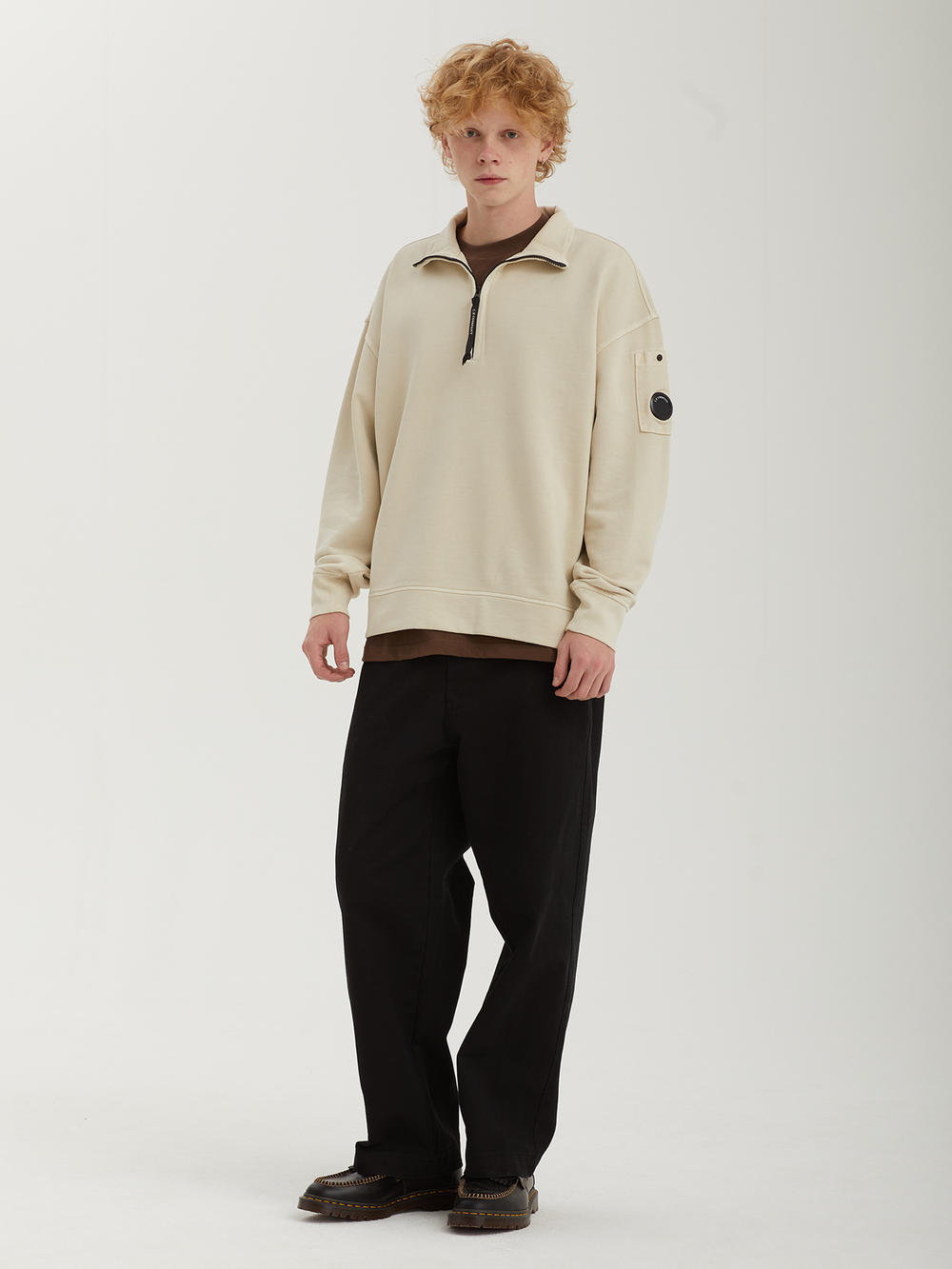 Мужская Толстовка (Half-zip) Brushed And Emerized Diagonal Fleece Mixed Boxy