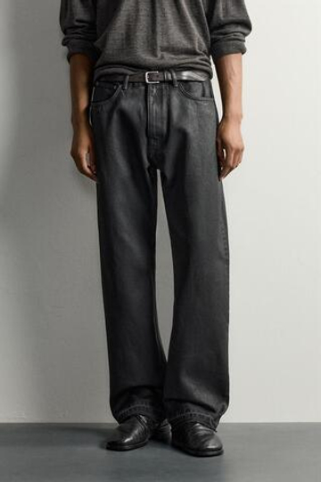 ZARA ДЖИНСЫ LOOSE FIT С ВОСКОВЫМ ЭФФЕКТОМ, ЧЕРНЫЙ