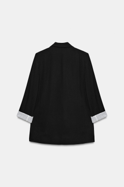 ZARA БЛЕЙЗЕР С ПОДПЛЕЧНИКАМИ И ПРИНТОВАННЫМИ МАНЖЕТАМИ, ЧЕРНЫЙ