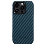 Чехол из арамидного волокна с поддержкой MagSafe PITAKA MagEZ Case 4 1500D для iPhone 15 Pro Max, Black / Blue Twill (Cаржевое переплетение)