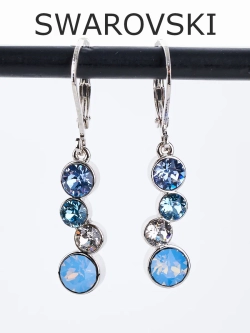 Серьги-подвески Эльза с голубыми кристаллами Swarovski
