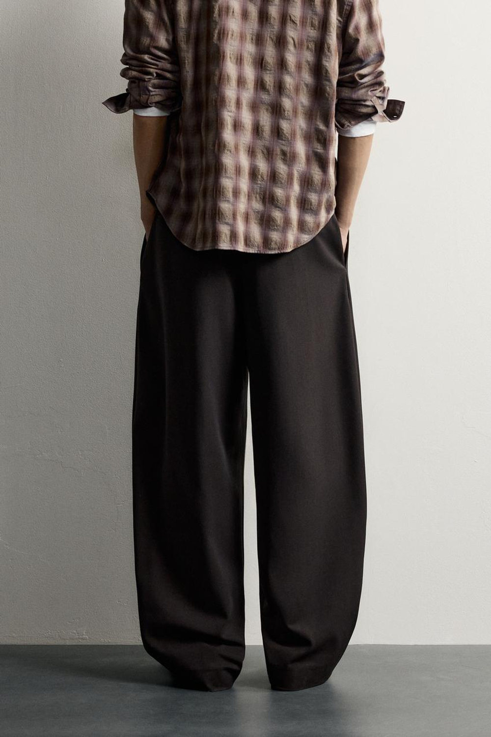 ZARA БРЮКИ BALLOON FIT С РЕМНЕМ И ЗАЩИПАМИ, КОРИЧНЕВЫЙ