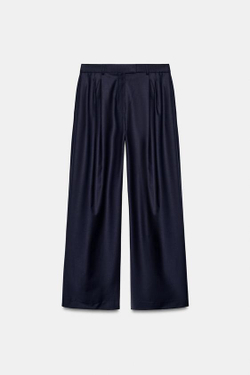 ZARA БРЮКИ С ЗАЩИПАМИ ИЗ СМЕСОВОЙ ШЕРСТИ — ZW COLLECTION, МОРСКОЙ СИНИЙ