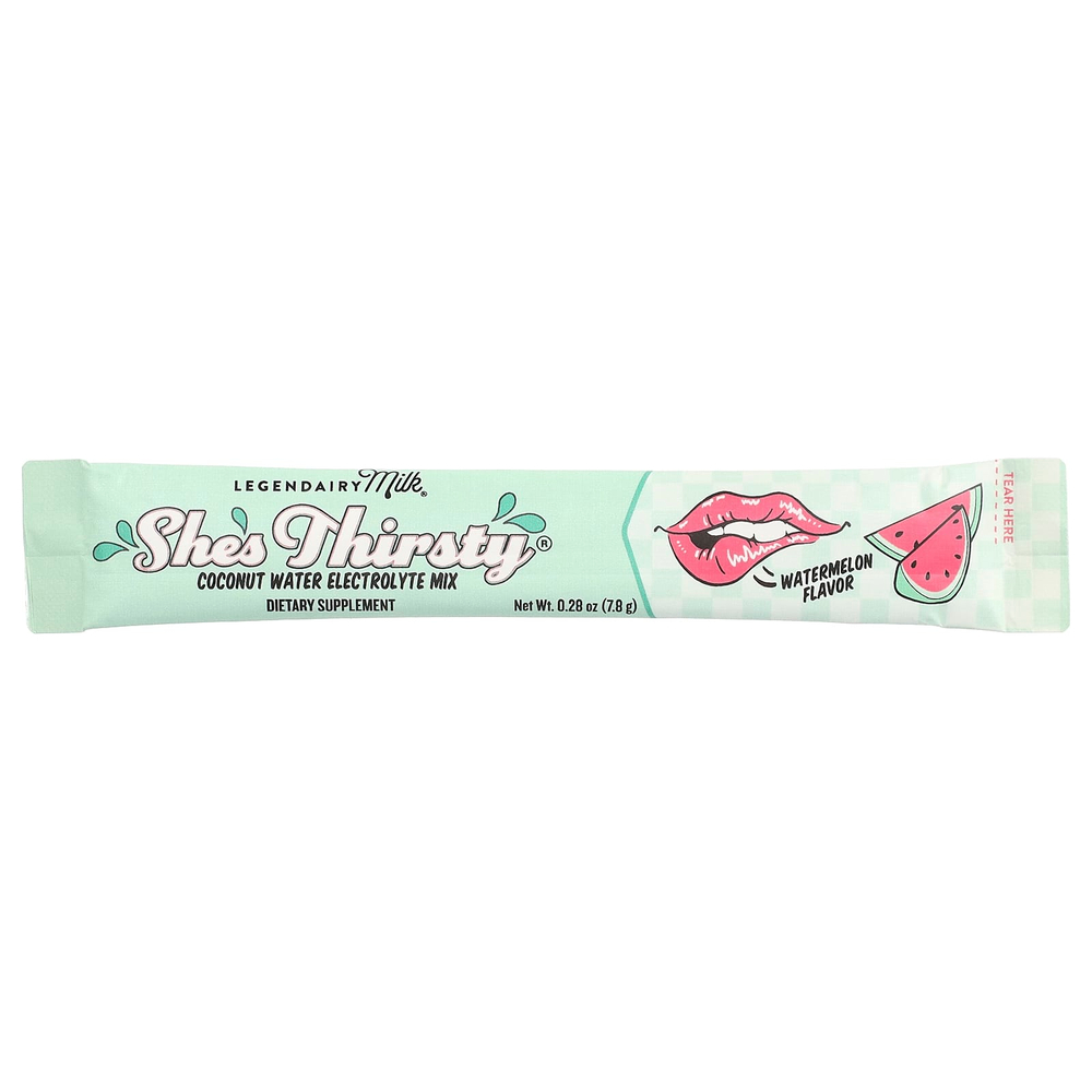 Legendairy Milk, She's Thirsty®, смесь электролитов с кокосовой водой, арбуз (коробка), 18 пакетиков-стиков по 7,8 г (0,28 унции)