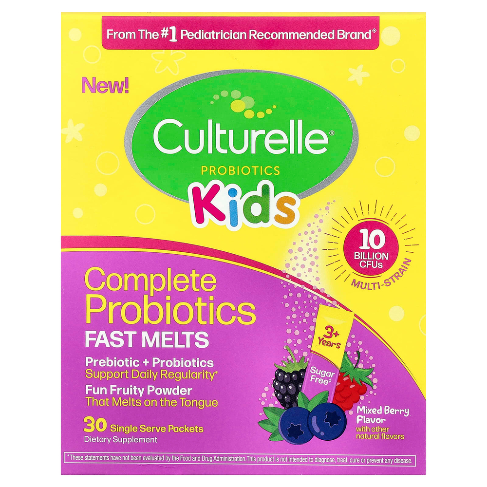Culturelle, Kids, комплекс пробиотиков Fast Melts, для детей от 3 лет, ягодный вкус, 30 порционных пакетиков по 1,4 г (0,05 унции)