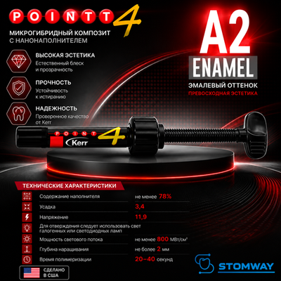 Point 4 Enamel A2, шприц (4гр), микрогибридный композит