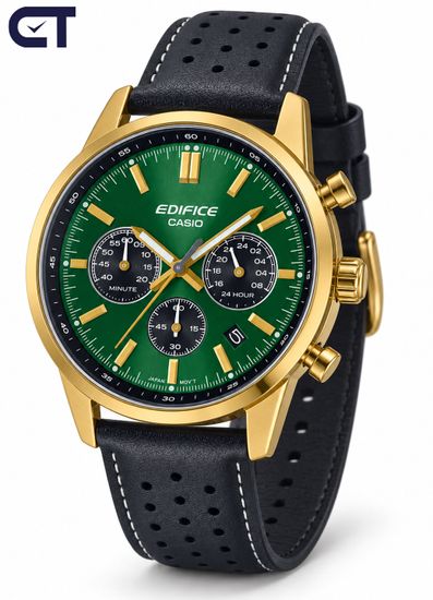 CASIO EFR-575CL-3ADF EDIFICE мужские наручные часы — хронограф на кожаном ремешке с зеленый циферблатом