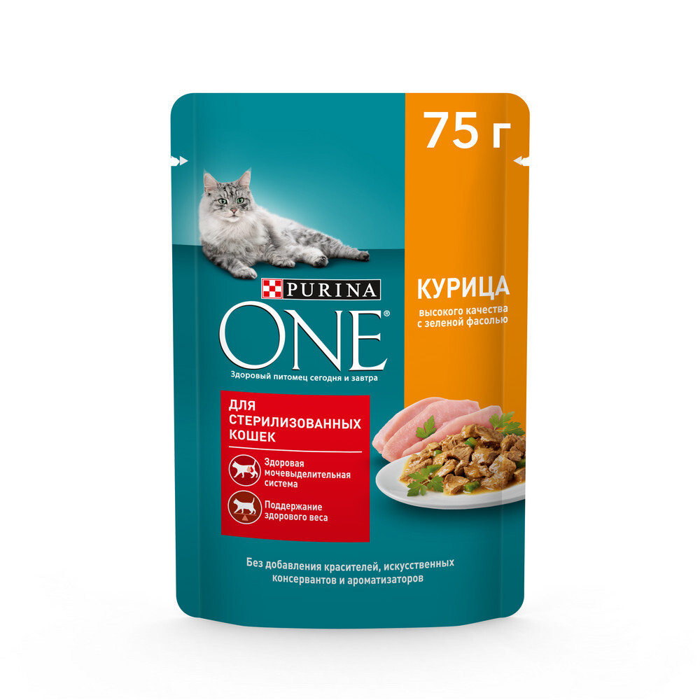 Курица с зелёной фасолью, 75г влажный корм для стерилизованных кошек Purina ONE