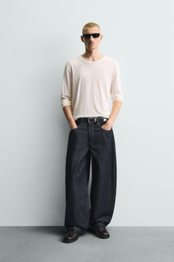 ZARA ДЖИНСЫ BALLOON FIT, ТЕМНО-СИНИЙ/БЕЛЫЙ