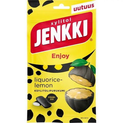 Жевательная резинка Jenkki Enjoy Лимон-Лакрица с ксилитом 100 г (из Финляндии)