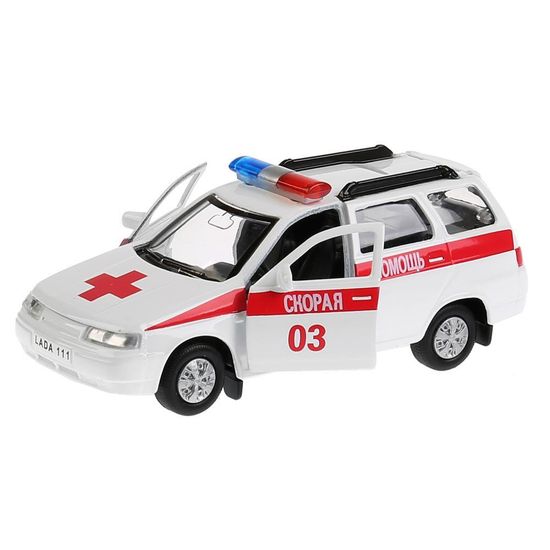 Машина металл LADA 111 СКОРАЯ, 12 см, двери, багаж., инерц., кор. Технопарк