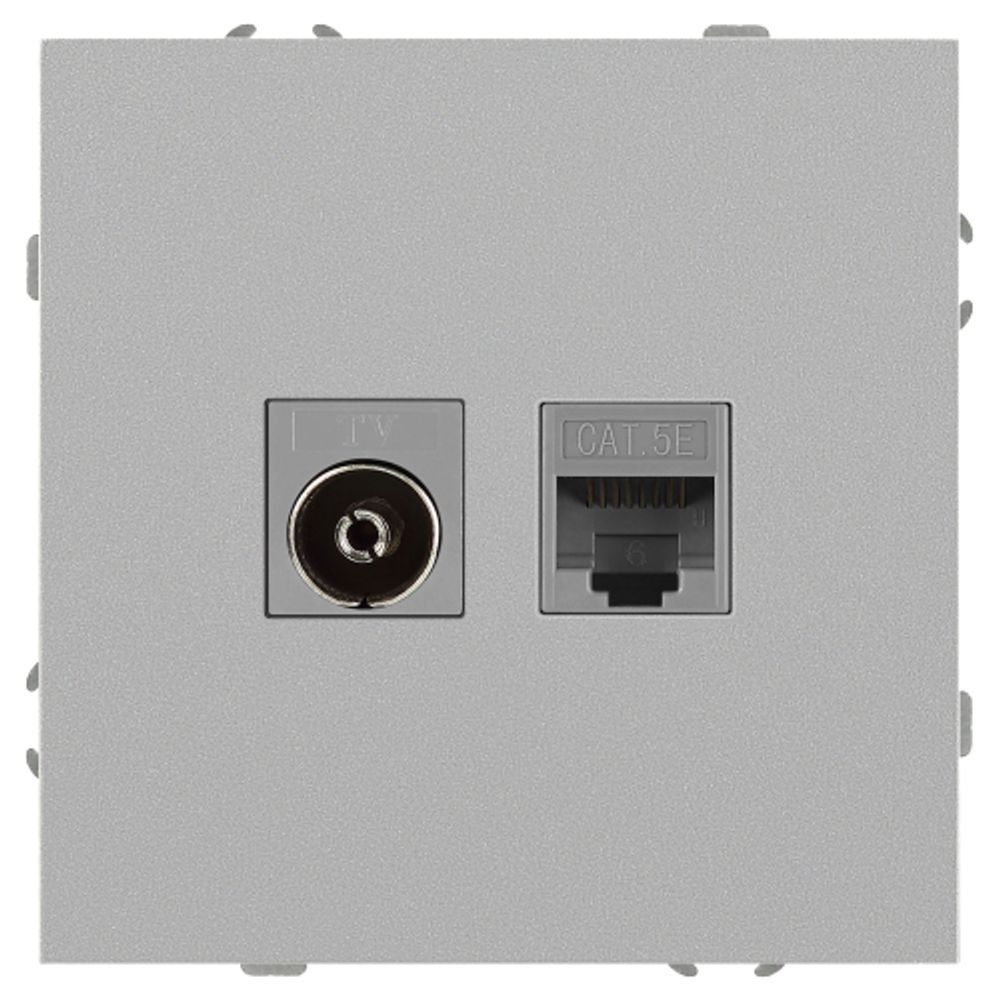 Розетка ЭРА Galaxy 15-3110-03 комбинированная RJ45+TV IP20 алюминий | Эра Galaxy