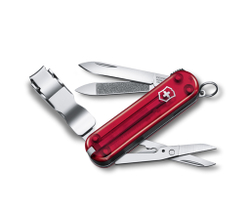 Нож-брелок Victorinox Classic Nail Clip 580, 65 мм, 8 функций, полупрозрачный красный