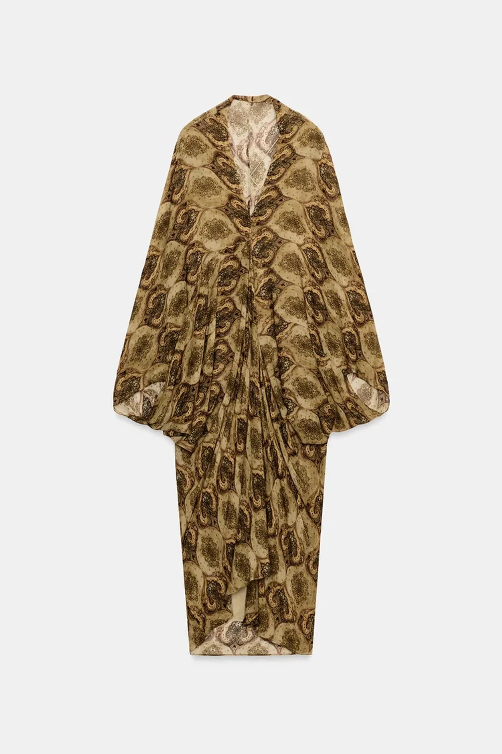 ZARA ПЛАТЬЕ МИДИ С ПРИНТОМ — ZW COLLECTION, ОХРА