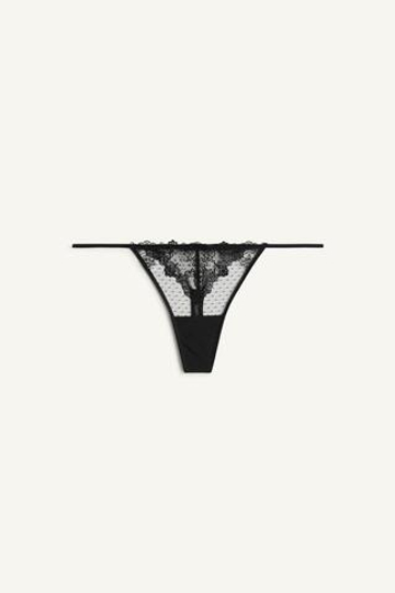 ZARA КРУЖЕВНЫЕ СТРИНГИ - LIMITED EDITION , ЧЕРНЫЙ