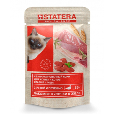Statera Паучи для кошек Утка и печень в желе, 85гр