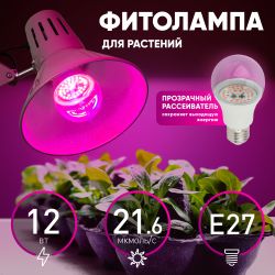 Фитолампа для растений светодиодная ЭРА FITO-12W-RB-E27 красно-синего спектра 12 Вт Е27 | Фитолампы Е27