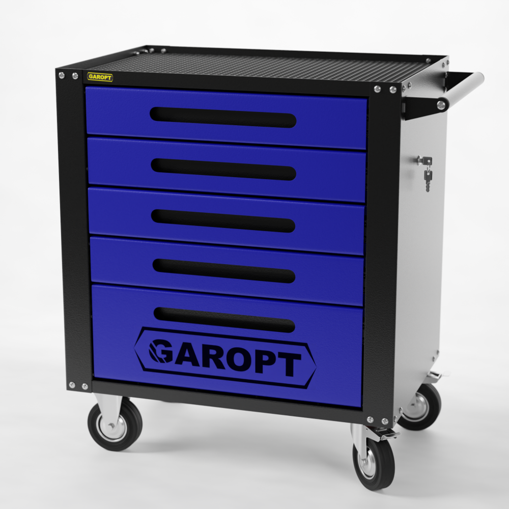 GTS5.blue Тележка инструментальная Garopt 5 ящиков СИНЯЯ, центральный замок, увеличенные колеса, доводчики, GAROPT  Серия "Standart"